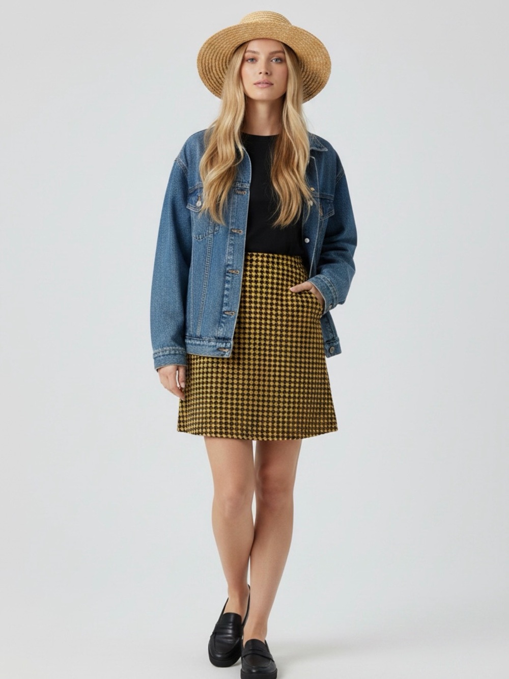 NWT -Houndstooth a line mini skirt plus size Chic Yellow and Black